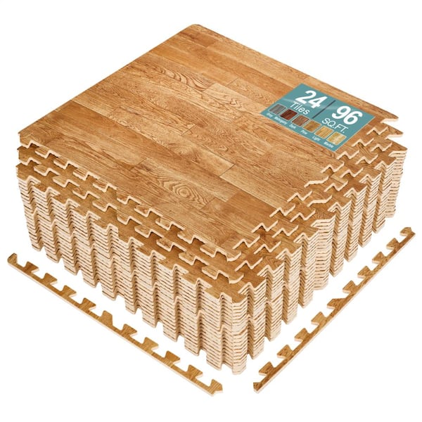 Wood Grain Floor Tiles Pine Brown 24 in. x 24 in. Interlocking Square EVA Foam Mats, Carpet Tile 96 sq. ft.