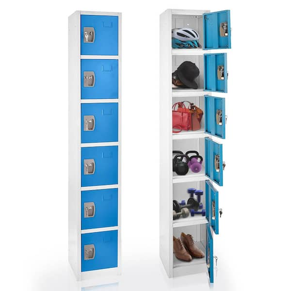 629-Series 72 in. H 6-Tier Steel Key Lock 6-Shelf Storage Locker Free Standing Cabinets for Home, School, Gym in Blue