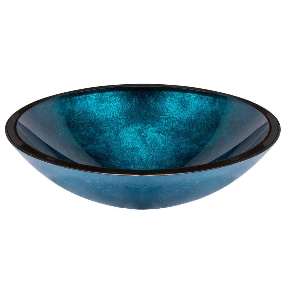 Turquoise Blue Oval Glass Above-Counter Vessel Sink
