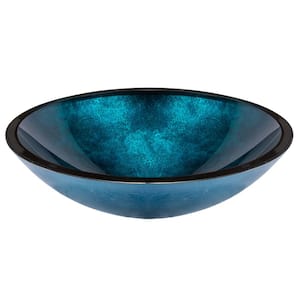 Turquoise Blue Foil Glass Oval Vessel Sink