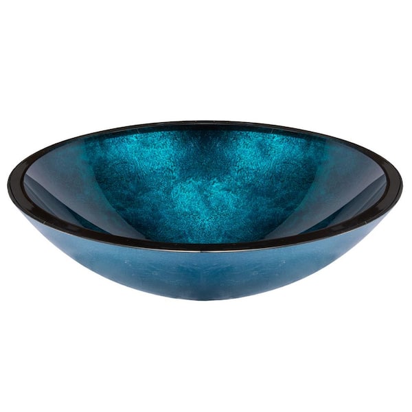 Eden Bath Turquoise Blue Foil Glass Oval Vessel Sink
