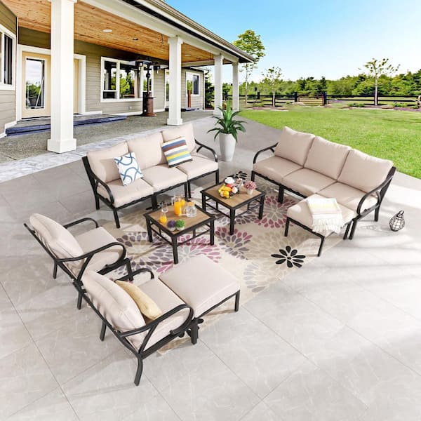 Patio Festival 12-Piece Metal Patio Conversation Set with Beige Cushions