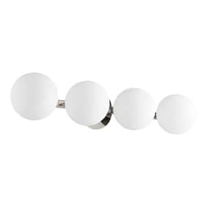 Modern and Contemporary Globe 29.75 in. W  4-Lights Polished Nickel Vanity Lights with Satin Opal Glass