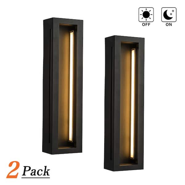 20 in. H Modern Black Lantern 30W Integrated LED Outdoor Wall Light with Dusk to Dawn Sensor with Acrylic Shade（2-Pack)