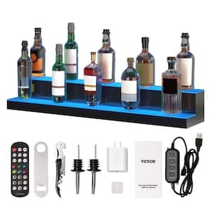 LED Lighted Liquor-Bottle Display Wine Rack 2-Tiers 40 in. Commercial Illuminated Home Bar Shelf, 2 Steps Whiskey Rack