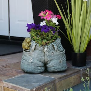 10 in. Tall Indoor/Outdoor Denim Shorts with Frog Shaped Planter and Yard Decoration