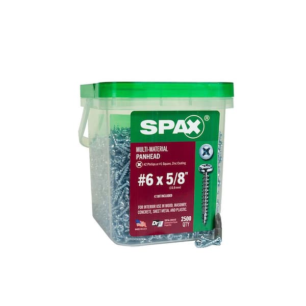 SPAX #6 x 5/8 in. Interior Pan Head Wood Metal Screws Cabinet Phillips Square Unidrive (2500 Each) Mini Pail Bit Included