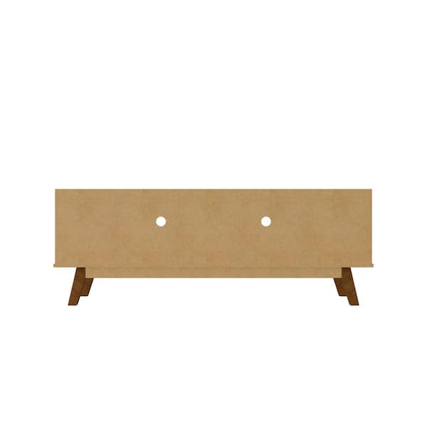 Manhattan Comfort Mid-Century Modern Marcus 53.14 TV Stand with Solid Wood Legs in Greige and Nature