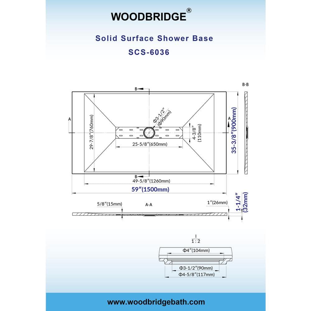 Black Solid Surface Low-Profile Rectangular Shower Base