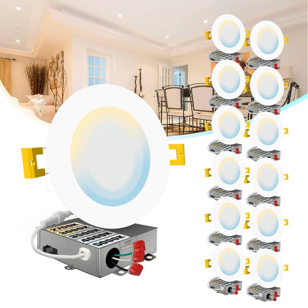 6 in. LED White Round Ultra Slim Canless Integrated LED Recessed Light Kit 5 CCT 2700K-5000K Dimmable IC Rated (12-Pack) price history on PriceWatchPro