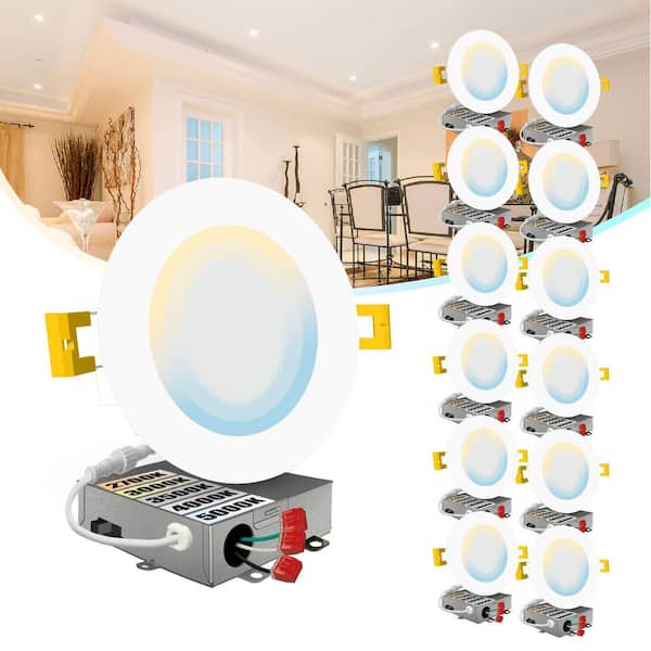6 in. LED White Round Ultra Slim Canless Integrated LED Recessed Light Kit 5 CCT 2700K-5000K Dimmable IC Rated (12-Pack)