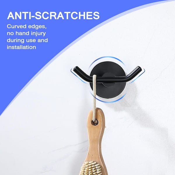 Bath 4 Pack Knob-Hook Double Robe/Towel Hook Double Robe Hook in Matte Black