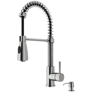 Brant Single Handle Pull-Down Sprayer Kitchen Faucet Set with Soap Dispenser in Stainless Steel