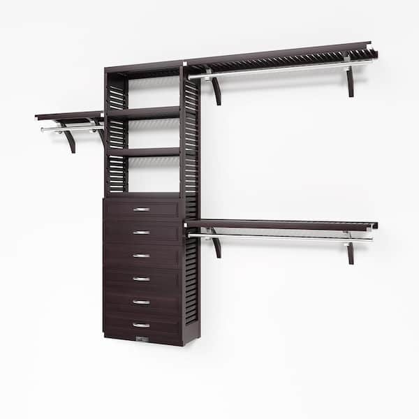 72 in. W - 120 in. W Espresso Reach in with 6 Drawers 12 in. Shelf Wood Closet System