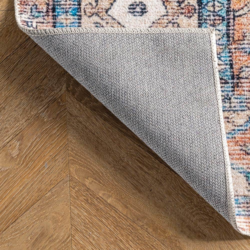 Multi-Color Distressed Medallion Machine Washable Runner Rug, 2' 6" x 10'