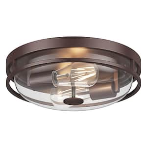 12.99 in. 2-Light Oil Rubbed Bronze Flush Mount Ceiling Light with Clear Glass Shade Close to Ceiling Lighting Fixture
