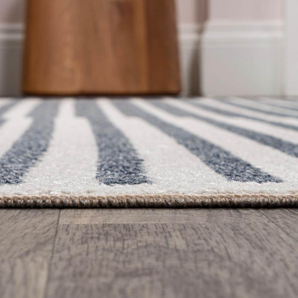Gray and Cream Striped Washable 8' x 10' Area Rug