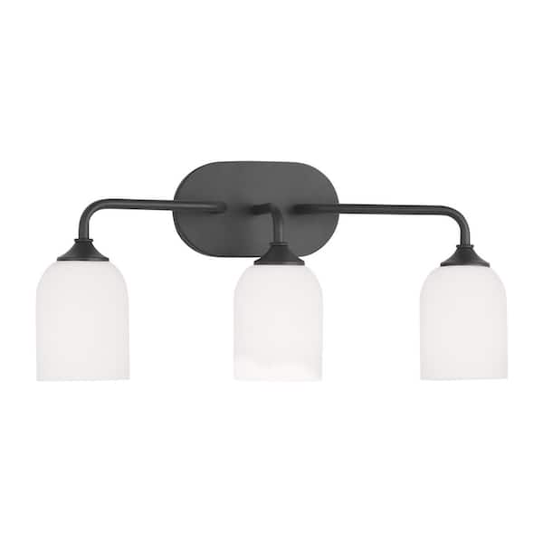 Generation Lighting Emile Large 22 in. 3-Light Midnight Black Bathroom Vanity Light with Etched White Glass Shades