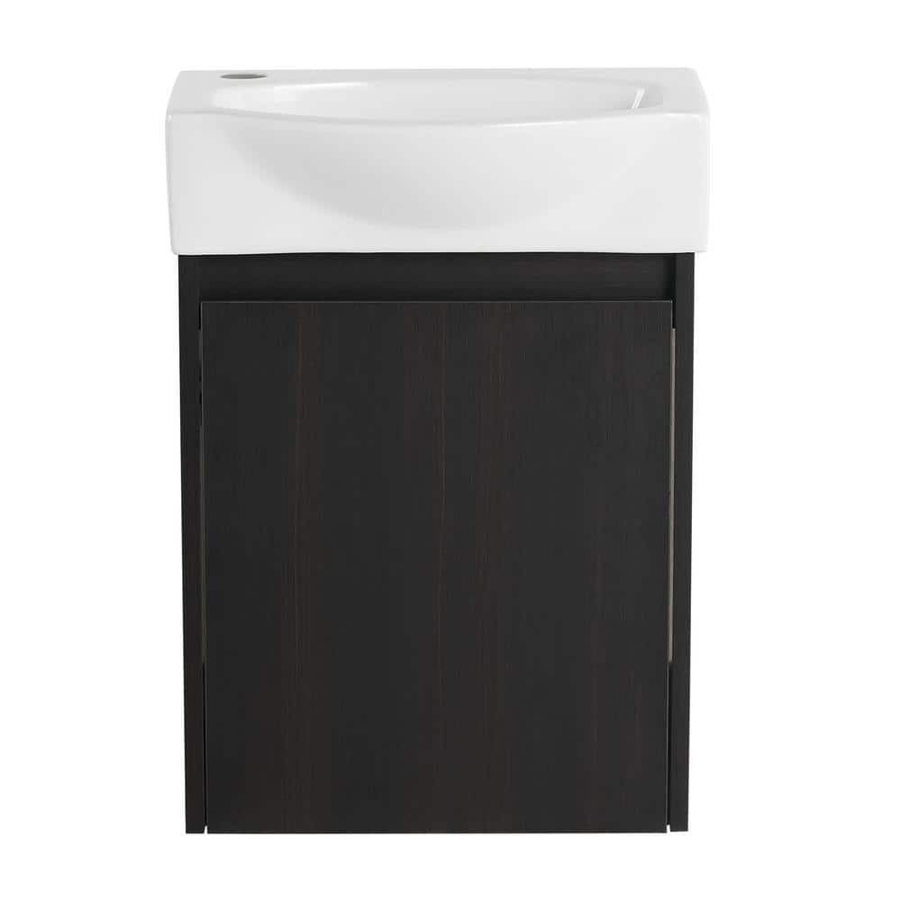 16 in. W Wall Mounted Bath Vanity in Black with White Cultured Marble Top
