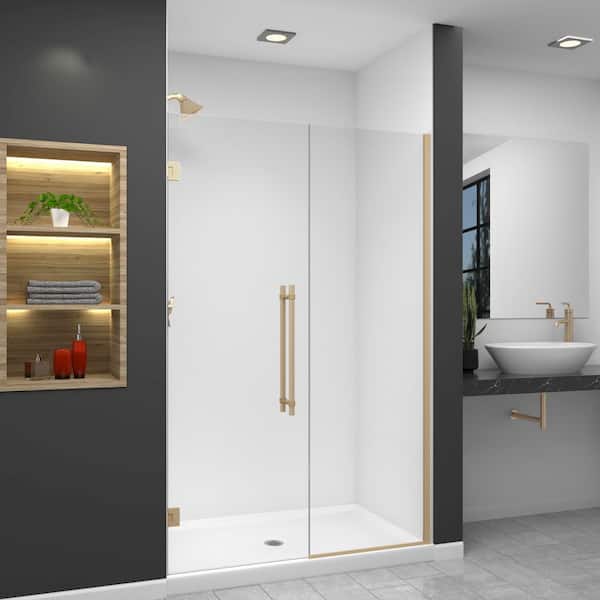 Transolid Elizabeth 50.5 in. W x 76 in. H Hinged Frameless Shower Door in Champagne Bronze with Clear Glass
