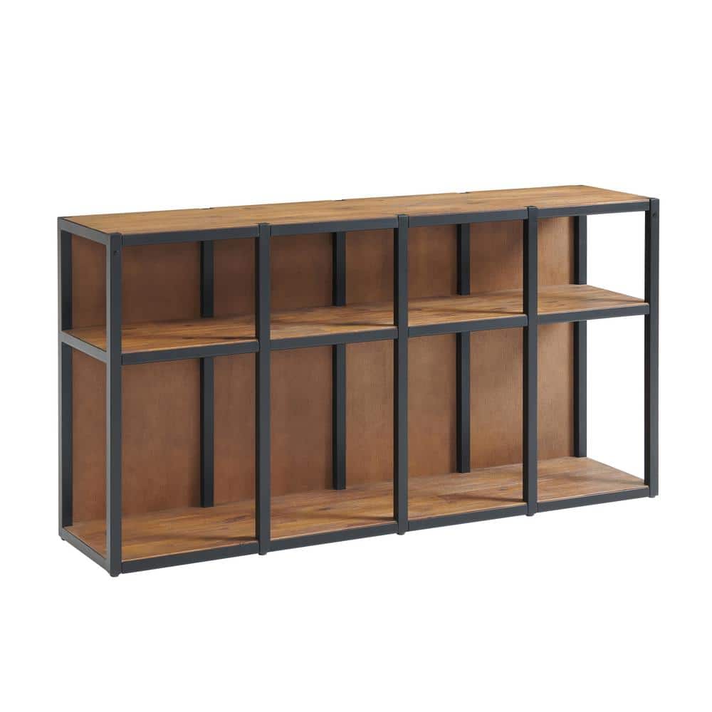 Acacia Wood L-Shaped Corner Desk with Storage Credenza