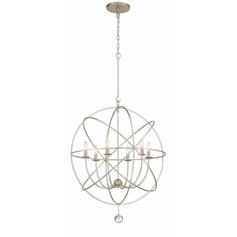 Olde Silver 6-Light Sphere Chandelier with Clear Glass Drops