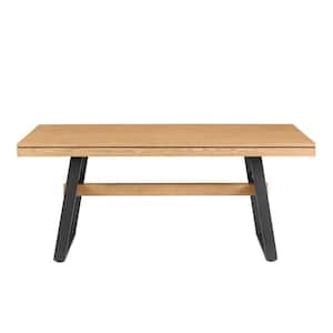 72 in. Rectangle Light Oak Veneer Top with Metal Legs Modern Industrial Dining Table (Seats 6-8)