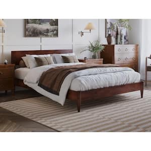 Aria Walnut Brown Solid Wood Frame Queen Modern Low Profile Platform Bed