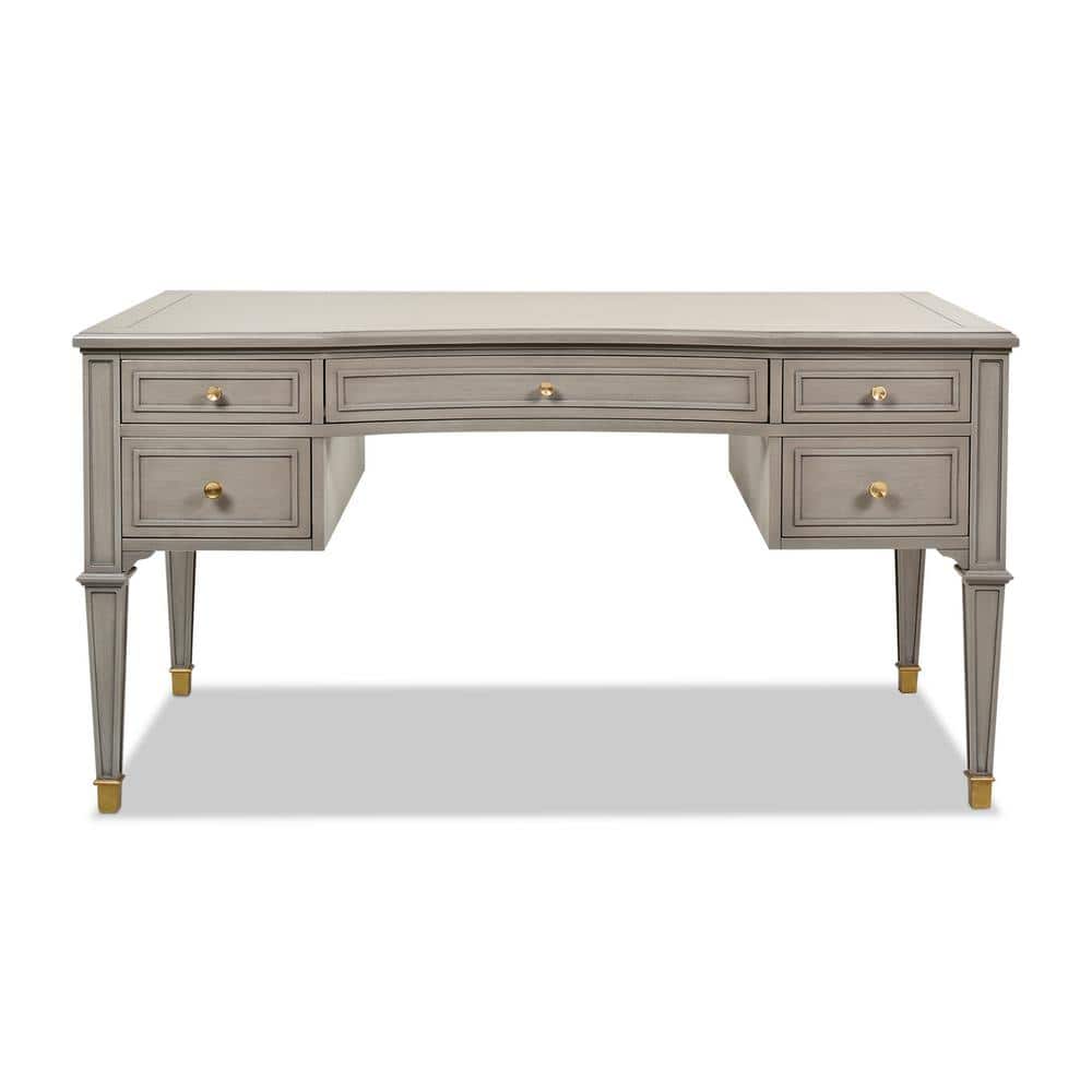 Gray Executive Wood Desk with Drawer and Gold Accents