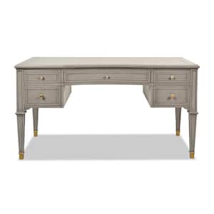 Dauphin 59 in. Wood 5-Drawer Storage Executive Home Office PC Computer Desk with Gold Accents in Grey Cashmere