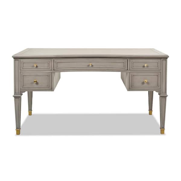 Jennifer Taylor Dauphin 59 in. Wood 5-Drawer Storage Executive Home Office PC Computer Desk with Gold Accents in Grey Cashmere
