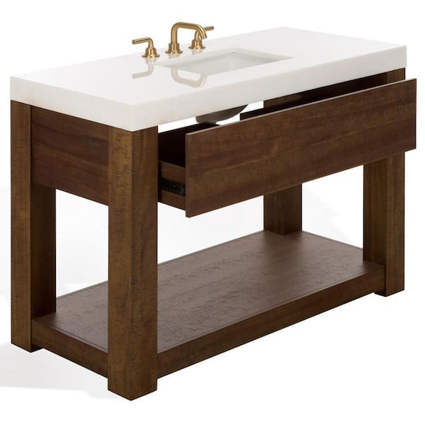 Alberto 48 in. Single Sink Walnut Bath Vanity with White Marble Top