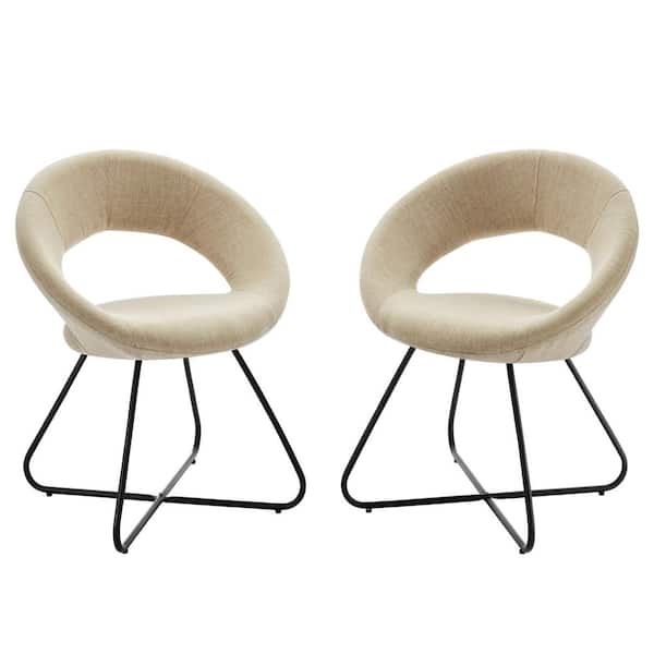 MODWAY Nouvelle Beige Upholstered Fabric Dining Chair (Set of 2)