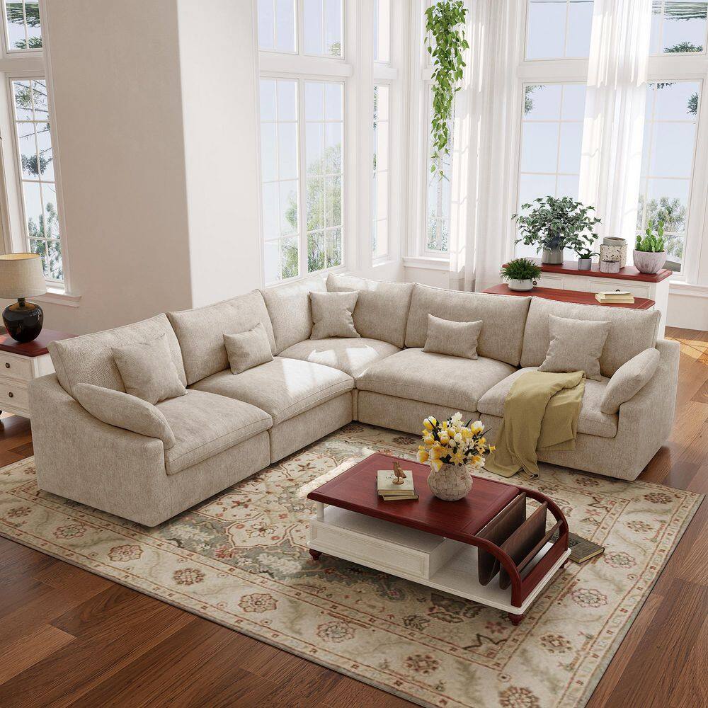 118.11 in. Slope Arm 5-Piece Deep Seat Down Linen Modular Sectional Sofa Free Combination with Removable Cover in Brown price history on PriceWatchPro