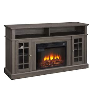 58 in. Freestanding Classic TV Stand Entertainment Console 23 in. Fireplace Insert TV Up to 65 in., Black + Dark Walnut