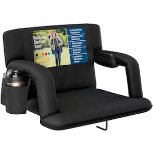 Reclining Stadium Seat - Wide Bleacher Chair w/Back Support, Cushion, Armrests and Side Pockets - 24 in. Wide - Black