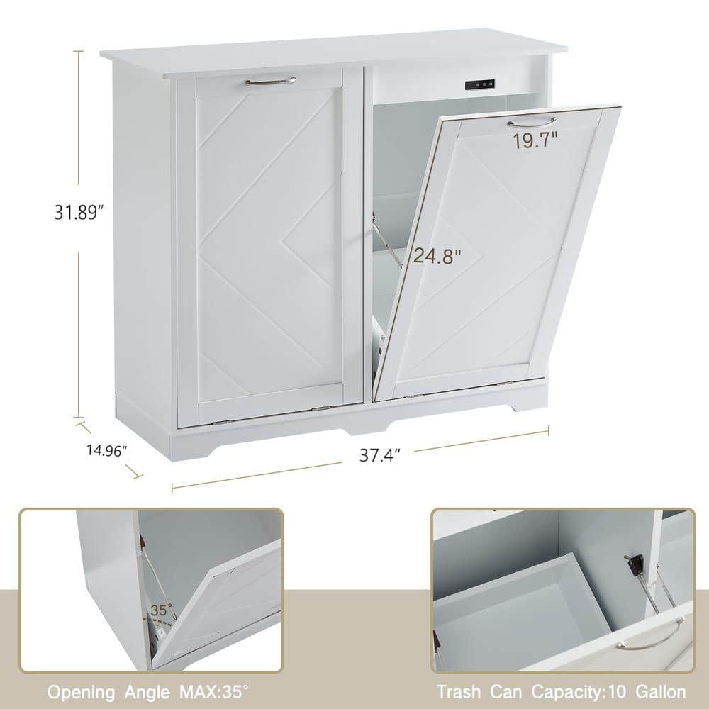 White MDF Wood Dual-Bin Tilt-Out Kitchen Trash Cabinet