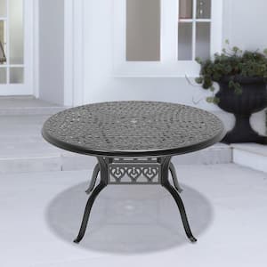 48.03 in. Black Round Cast Aluminum Outdoor Dining Table