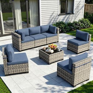 muphyers 7-Piece Wicker Outdoor Sectional Set Sofa Couch with Grey