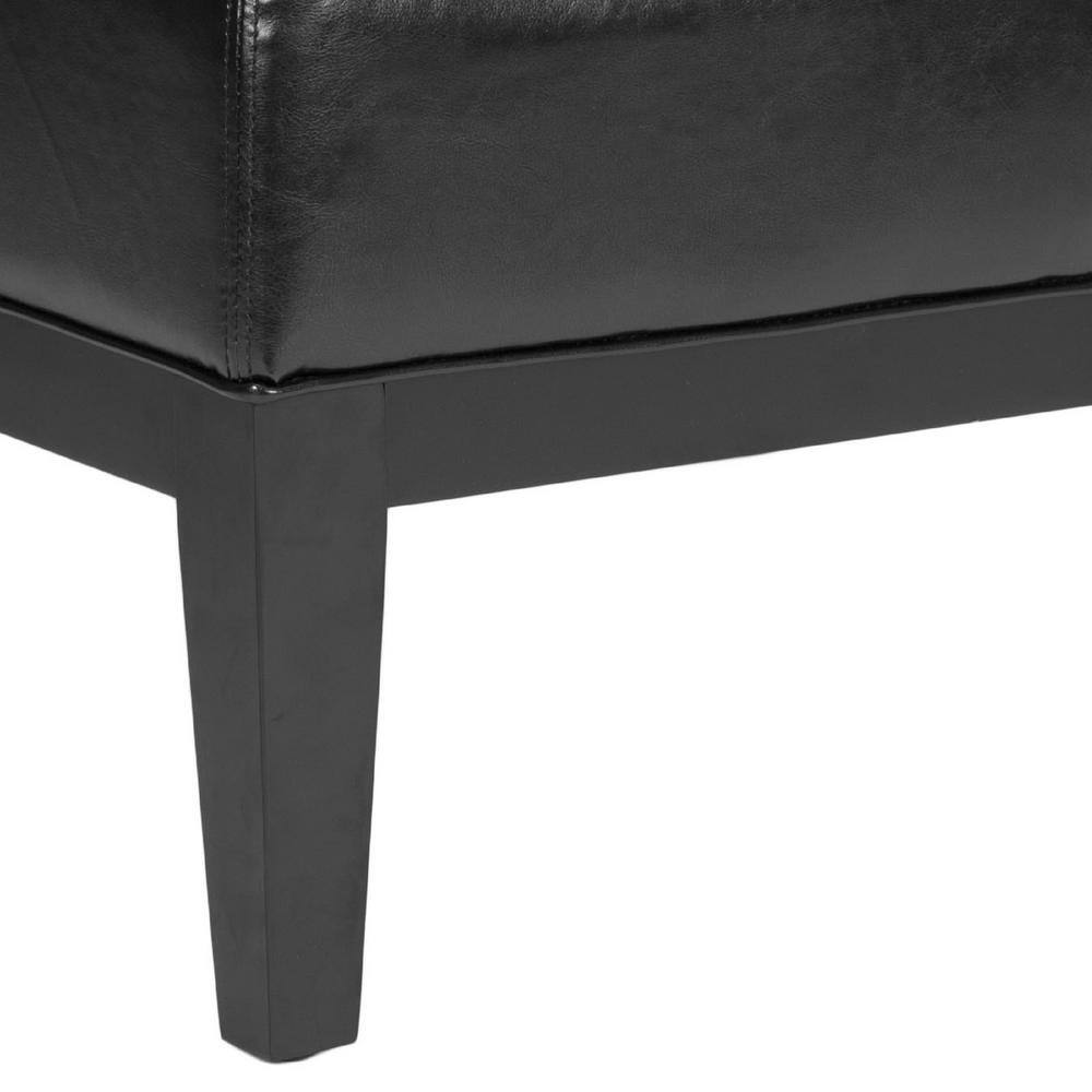 Transitional Black Tufted Cocktail Ottoman with Birch Wood Legs