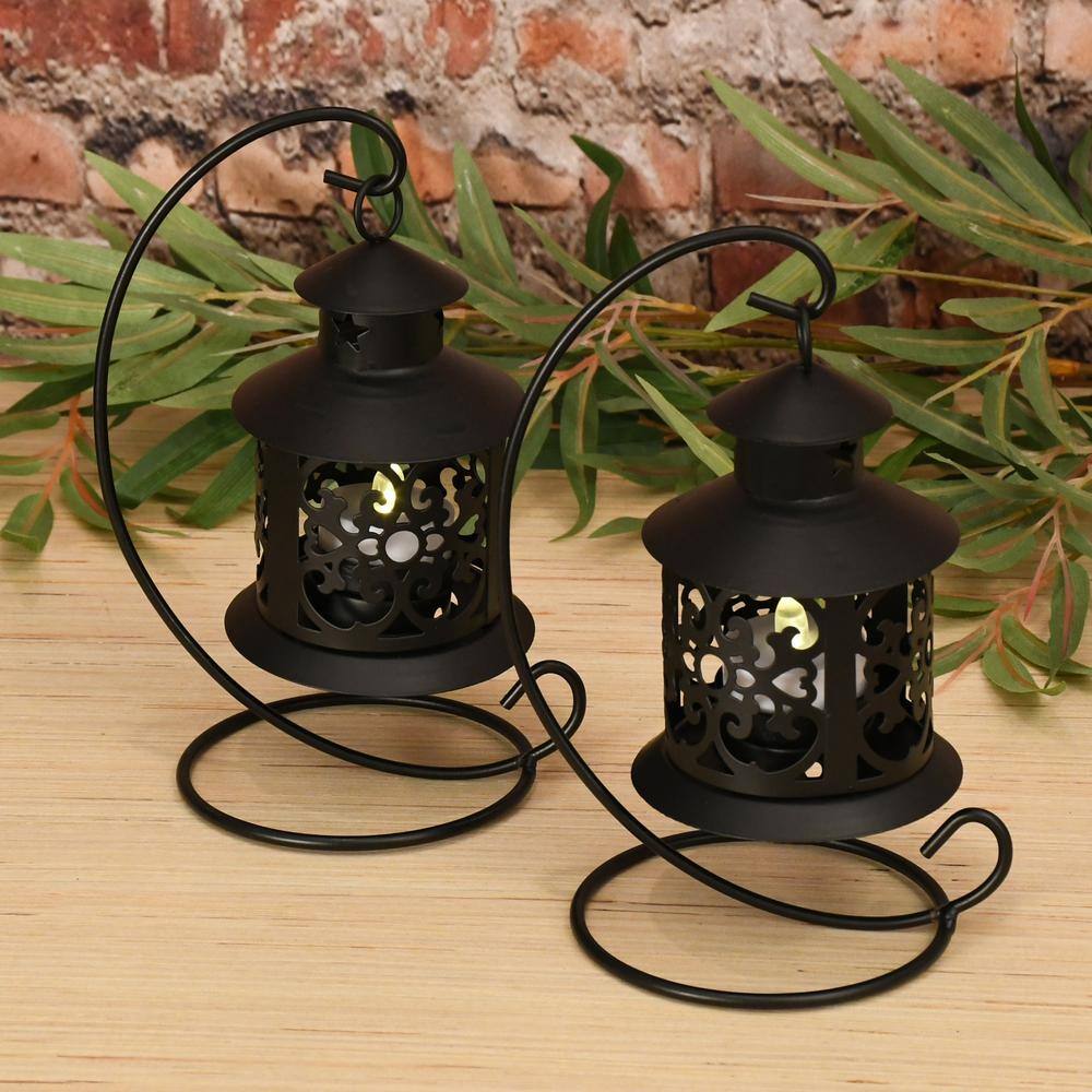 Bohemian Farmhouse Warm Black Metal Tabletop Lantern