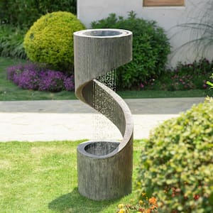 40 in. H Tall Oversized Outdoor Polyresin Cascade Fountain with LED Light and Pump (KD)