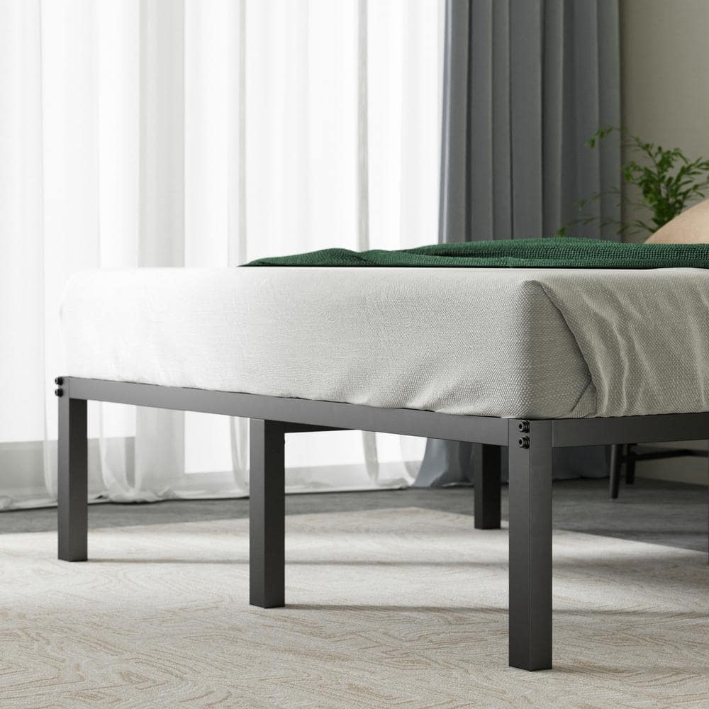 14-Inch Black Metal Queen Platform Bed Frame with Slats