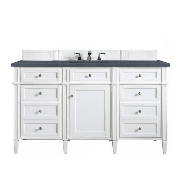James Martin Vanities Brittany 60 in. W x 23.5 in.D x 34 in. H Single Vanity in Bright White with Quartz Top in Charcoal Soapstone