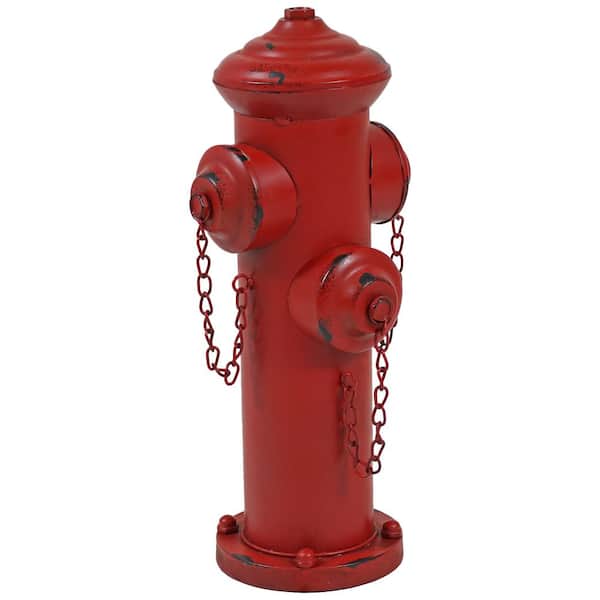 Sunnydaze Decor Red Fire Hydrant Metal Garden Statue - 14 in. (35.6 cm)