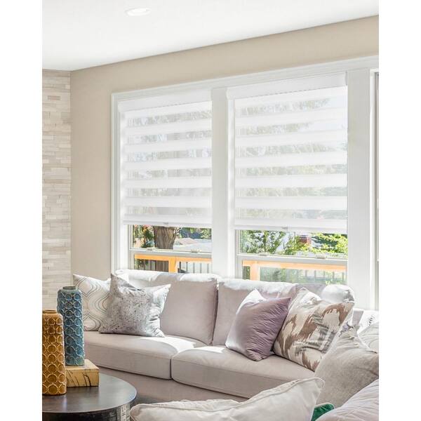 Dual Layer & Privacy Striped Mocha - 69W X 72H Dual Layer Combi Window Blind Chicology Cordless Zebra Shades