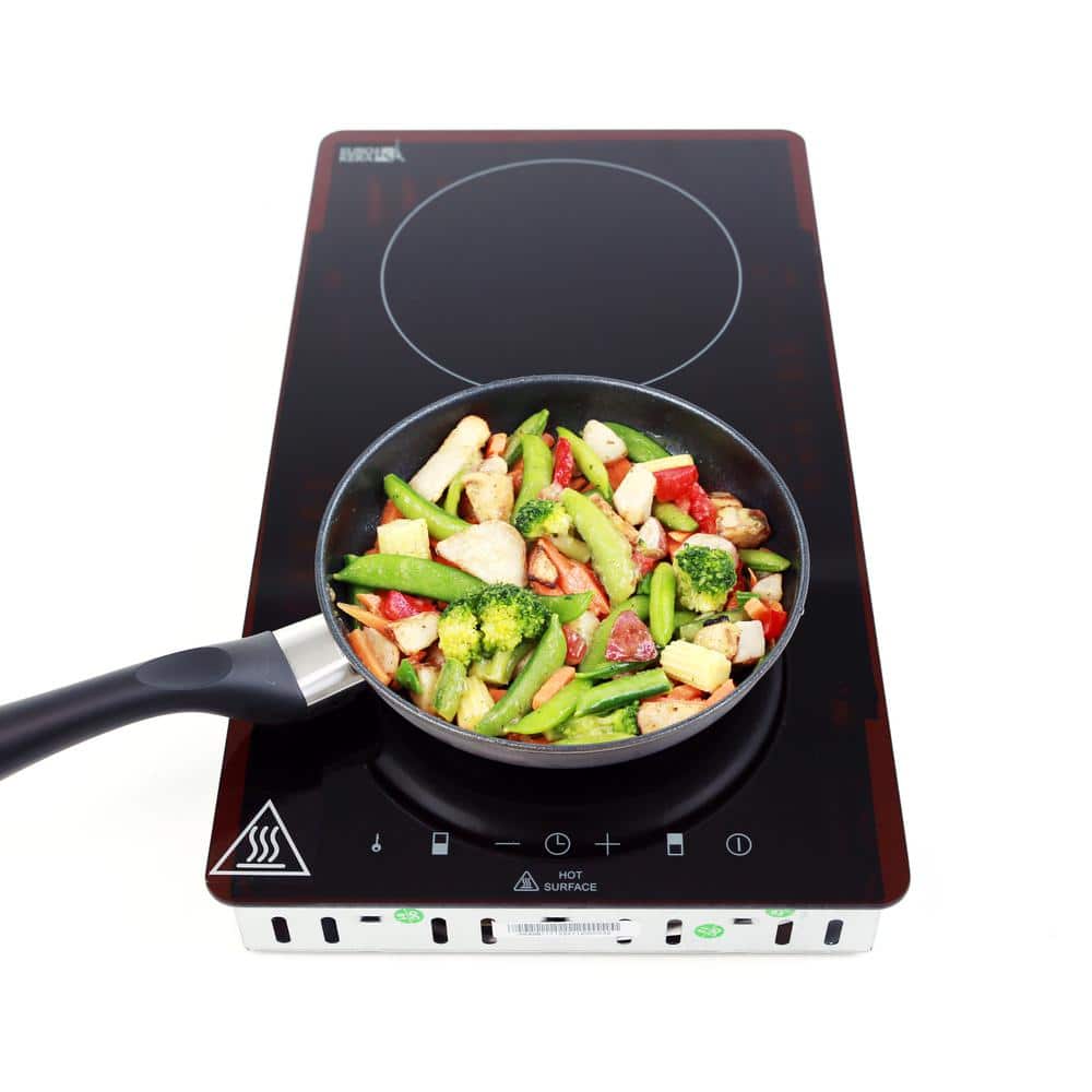 Black Ceramic Dual Burner Induction Cooktop with Touch Control