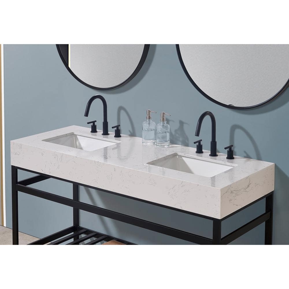 60" Aosta White Composite Stone Vanity Top with Double Sinks