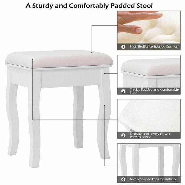 Costway 2 Piece White Jewelry Makeup Desk Vanity Table With Cushioned Stool 3 Drawers Dressing Set Hb84003 The Home Depot Costway 2 Piece White Jewelry Makeup, White Vanity Table Set Jewelry Armoire Makeup Desk Bench Drawer