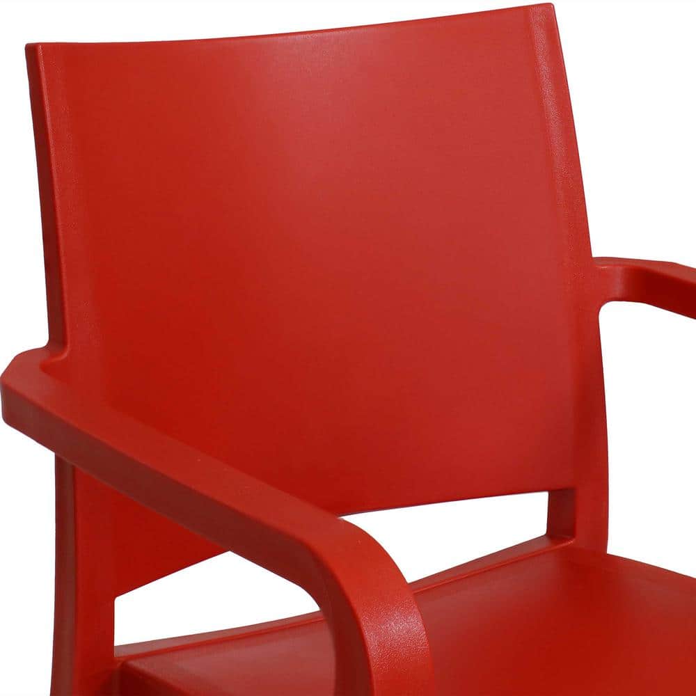 Landon Red Plastic All-Weather Outdoor Dining Armchair Set